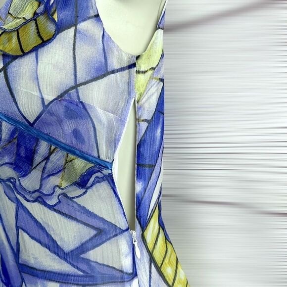 Diane Von Furstenberg Silk Chiffon Dress Blue Yellow Ivory Sleeveless US 2 - Picture 7 of 13